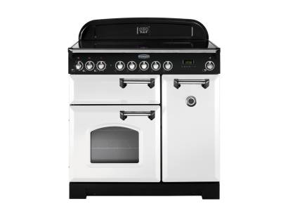 Rangemaster CDL90ECWHC 90cm Classic Deluxe Electric Ceramic White Chrome Range Cooker 114270