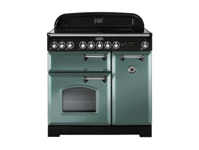 Rangemaster CDL90EIMGC 90cm Classic Deluxe Electric Induction Mineral Green Chrome Range Cooker 127590