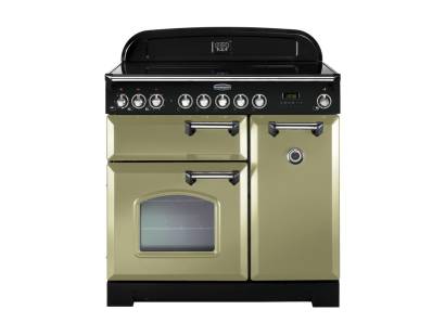 Rangemaster CDL90EIOGC 90cm Classic Deluxe Electric Induction Olive Green Chrome Range Cooker 100900