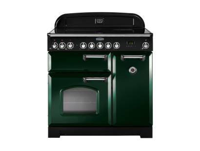 Rangemaster CDL90EIRGC 90cm Classic Deluxe Electric Induction Racing Green Chrome Range Cooker 113690