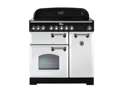 Rangemaster CDL90EIWHC 90cm Classic Deluxe Electric Induction White Chrome Range Cooker 113730