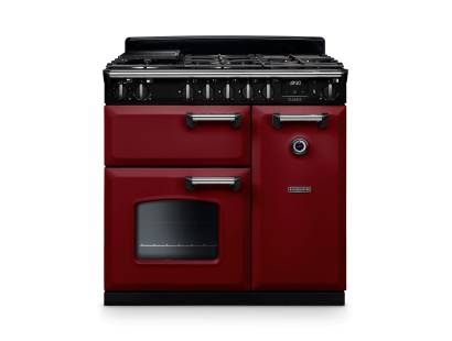 Rangemaster CL90DFPBORCM1 Classic 90cm dual fuel range cooker in bordeaux with chrome trim