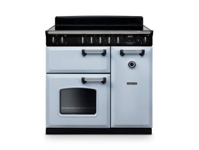 Rangemaster CL90EIPMSBCM1 Classic 90cm induction range cooker in misty blue with chrome trim