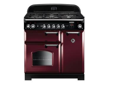 Rangemaster CLA90DFFCYC - 90cm Classic Dual Fuel Cranberry Chrome Range Cooker 116510