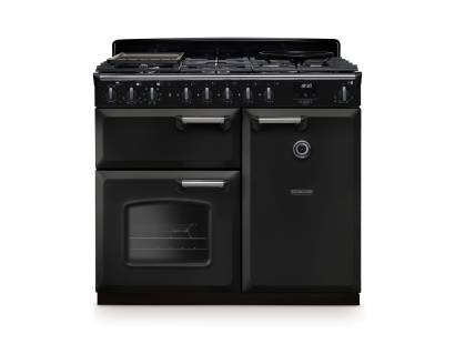 Rangemaster CLDL100DFPCBLCM1 100cm Classic Deluxe Dual Fuel Range Cooker in charcoal with chrome trim
