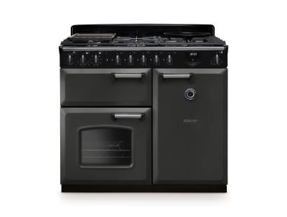 Rangemaster CLDL100DFPSLTCM1 100cm Classic Deluxe Dual Fuel Range Cooker in slate with chrome trim