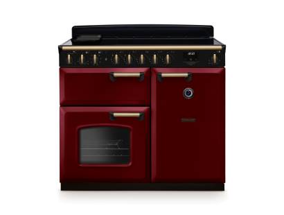 Rangemaster CLDL100EIPBORAB1 100cm Classic Deluxe Induction Range Cooker in Bordeaux with antique brass trim
