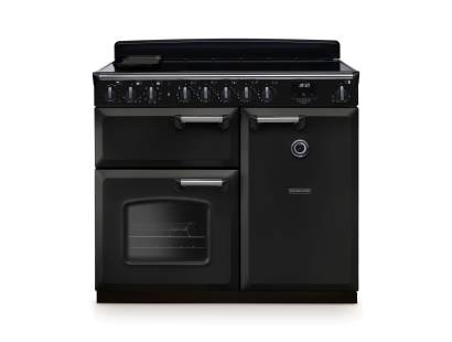 Rangemaster CLDL100EIPCBLCM1 100cm Classic Deluxe Induction Range Cooker in charcoal black with chrome trim