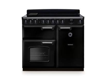 Rangemaster CLDL100EIPGBLCM1 100cm Classic Deluxe Induction Range Cooker in gloss black with chrome trim