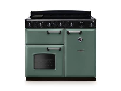 Rangemaster CLDL100EIPMGRCM1 100cm Classic Deluxe Induction Range Cooker in mineral green with chrome trim