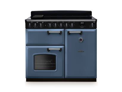 Rangemaster CLDL100EIPSTBCM1 100cm Classic Deluxe Induction Range Cooker in stone blue with chrome trim