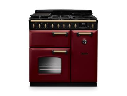 Rangemaster CLDL90DFPBORAB1 90cm Classic Deluxe Dual Fuel Range Cooker in Bordeaux with Antique Brass Trim