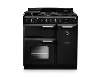 Rangemaster CLDL90DFPCBLCM1 90cm Classic Deluxe Dual Fuel Range Cooker in Charcoal Black with Chrome Trim