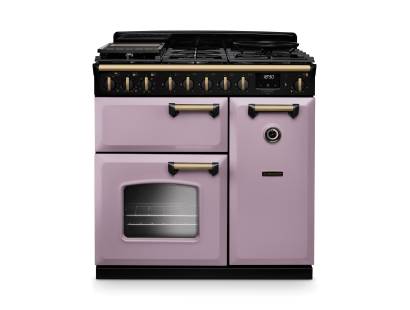 Rangemaster CLDL90DFPHTHAB1 90cm Classic Deluxe Dual Fuel Range Cooker in Heather with Antique Brass Trim
