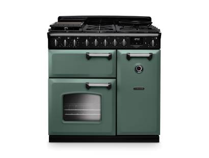 Rangemaster CLDL90DFPMGRCM1 90cm Classic Deluxe Dual Fuel Range Cooker in Mineral Green with Chrome Trim
