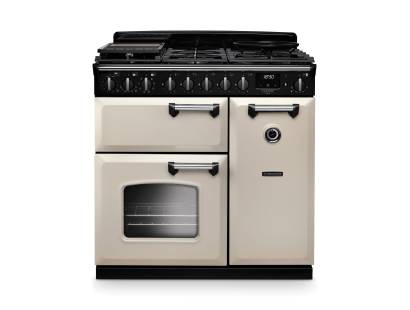 Rangemaster CLDL90DFPPCRCM1 90cm Classic Deluxe Dual Fuel Range Cooker in Pale Cream with Chrome Trim