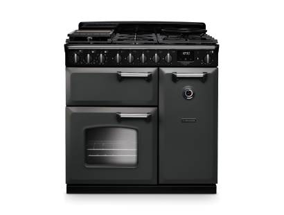 Rangemaster CLDL90DFPSLTCM1 90cm Classic Deluxe Dual Fuel Range Cooker in Slate with Chrome Trim