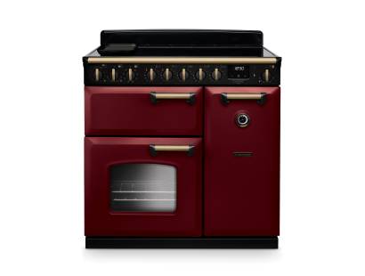 Rangemaster CLDL90EIPBORAB1 90cm Classic Deluxe Induction Range Cooker in Bordeaux with Antique Brass Trim