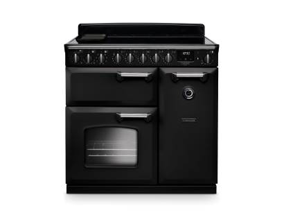 Rangemaster CLDL90EIPCBLCM1 90cm Classic Deluxe Induction Range Cooker in Charcoal Black with Chrome Trim