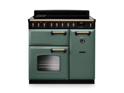 Rangemaster CLDL90EIPMGRAB1 90cm Classic Deluxe Induction Range Cooker in Mineral Green with Antique Brass Trim