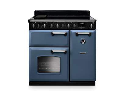 Rangemaster CLDL90EIPSTBCM1 90cm Classic Deluxe Induction Range Cooker in Slate Blue with Chrome Trim