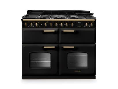 Rangemaster CLDLB110DFPCBLAB1 110cm Classic Deluxe Dual Fuel Range Cooker in Charcoal black with Antique Brass Trim