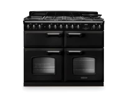 Rangemaster CLDLB110DFPCBLCM1 Classic Deluxe 110cm dual fuel range cooker in charcoal black with chrome trim