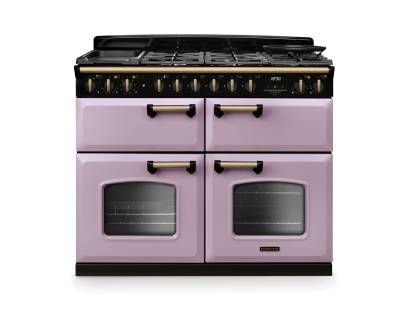 Rangemaster CLDLB110DFPHTHAB1 Classic Deluxe 110cm dual fuel range cooker in heather with antique brass trim