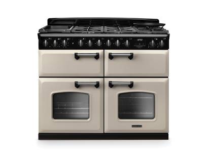 Rangemaster CLDLB110DFPPCRCM1 Classic Deluxe 110cm dual fuel range cooker in pale cream with chrome trim