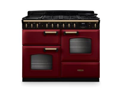 Rangemaster CLDLO110DFPBORAB1 110cm Classic Deluxe Dual Fuel Range Cooker in Bordeaux and Antique Brass Trim