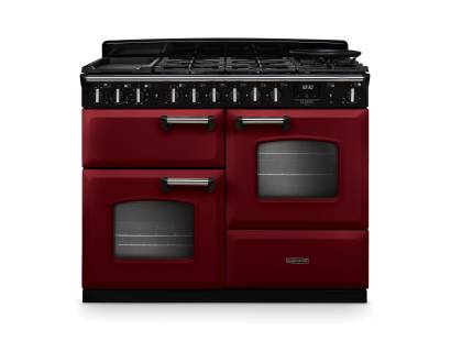 Rangemaster CLDLO110DFPBORCM1 Classic Deluxe 110cm dual fuel range cooker in bordeaux with chrome trim