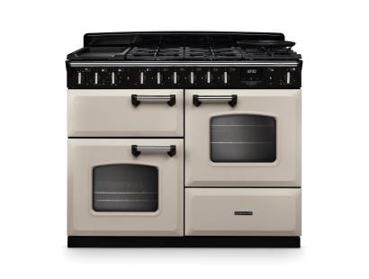 Rangemaster CLDLO110DFPPCRCM1 Classic Deluxe 110cm dual fuel range cooker in pale cream with chrome trim