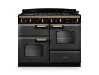 Rangemaster CLDLO110DFPSLTAB1 110cm Classic Deluxe Dual Fuel Range Cooker in Slate and Antique Brass Trim