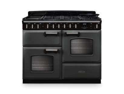 Rangemaster CLDLO110DFPSLTCM1 Classic Deluxe 110cm dual fuel range cooker in slate with chrome trim