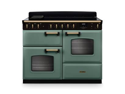 Rangemaster CLDLO110EIPMGRAB1 110cm Classic Deluxe Induction Range Cooker in Mineral Green with Chrome Trim