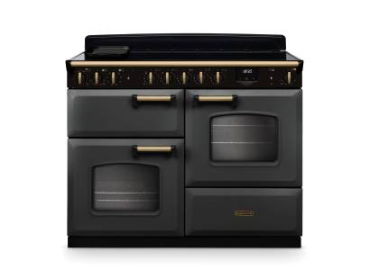 Rangemaster CLDLO110EIPSLTAB1 110cm Classic Deluxe Induction Range Cooker in Slate with Antique Brass Trim