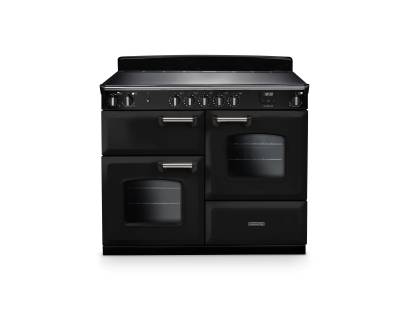 Rangemaster CLO110EIPGBLCM1 110cm Classic Induction Range Cooker in gloss black with chrome trim
