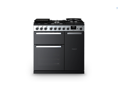 Rangemaster EDDL90DFGBLKCM1 90cm Edge Deluxe Dual Fuel Black Glass Chrome Range Cooker 15796