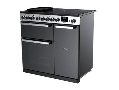 Rangemaster EDDL90EIGBLKCM1 90cm Edge Deluxe Induction Range Cooker in black glass with chrome trim