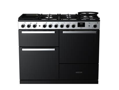 Rangemaster EDDLO110DFGBLKCM1 - 110cm Edge Deluxe Dual Fuel Black Glass Chrome Range Cooker 15816