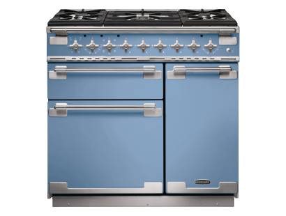 Rangemaster ELS90DFFCA - 90cm Elise Dual Fuel China Blue Brushed Chrome Range Cooker 108430