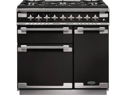 Rangemaster ELS90DFFGB - 90cm Elise Dual Fuel Gloss Black Brushed Chrome Range Cooker 108410