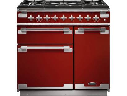 Rangemaster ELS90DFFRD - 90cm Elise Dual Fuel Cherry Red Brushed Chrome Range Cooker 108420