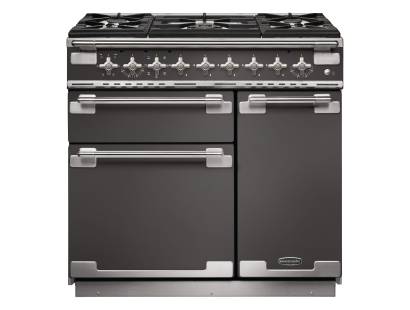 Rangemaster ELS90DFFSL - 90cm Elise Dual Fuel Slate Brushed Chrome Range Cooker 108470