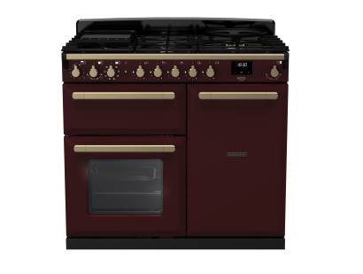 Rangemaster ESDL100DFPBORAB1 - 100cm Estel Deluxe Dual Fuel Bordeaux Antique Brass Range Cooker 18077