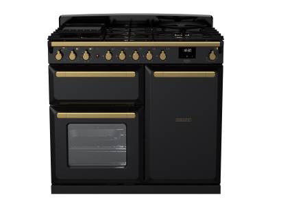 Rangemaster ESDL100DFPGBLAB1 - 100cm Estel Deluxe Dual Fuel Gloss Black Antique Brass Range Cooker 18074 