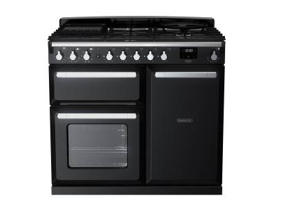 Rangemaster ESDL100DFPGBLCM1 - 100cm Estel Deluxe Dual Fuel Gloss Black Chrome Range Cooker 15078