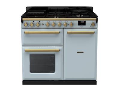 Rangemaster ESDL100DFPMSBAB1 - 100cm Estel Deluxe Dual Fuel Misty Blue Antique Brass Range Cooker 18078