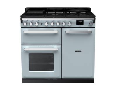 Rangemaster ESDL100DFPMSBCM1 - 100cm Estel Deluxe Dual Fuel Misty Blue Chrome Range Cooker 15083