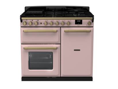 Rangemaster ESDL100DFPPPKAB1 - 100cm Estel Deluxe Dual Fuel Pale Pink Antique Brass Range Cooker 18079